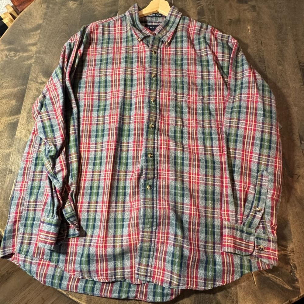 GANT Mens Shirt Herringbone Harbor Plaid Button Down Long Sleeve Size XL